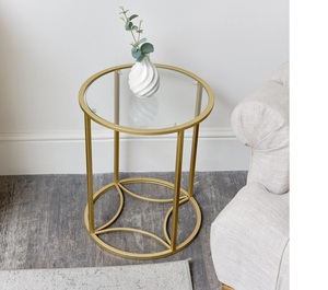 Muebles modernos de lujo para el hogar, mesa de centro lateral de metal dorado con tapa de cristal para sala de estar - Product Image 2