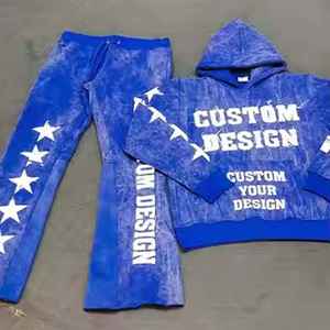 OEM 100% Cotton 450 GSM Custom Distress <b>Embroidery</b> Winter Tracksuit <b>Set</b> for Men Cropped Treading Design Plus Size Option - Product Image 4