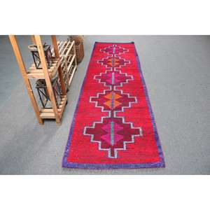 Vintage Rug, <b>Runner</b> 3x10.2 ft Turkish Rug, <b>Red</b> Camouflage Wool Rug - Product Image 1