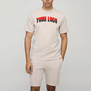 Midweight 100% coton hommes 2 pièces ensemble Hip Hop surdimensionné T-shirt ensemble court personnalisé sérigraphié logo solide respirant - Product Image 1