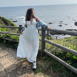 Verano vacaciones blanco nuevo Boho playa 100% algodón sin mangas Casual tobillo longitud Maxi vestido para mujer - Product Image 1