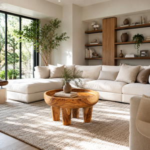 Curved Edge Organic <b>Solid</b> Suar <b>Wood</b> Coffee Table Natural Finish Modern Premium Thick Living Room Home Furniture - Product Image 3