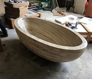 Vasca da Bagno Ovale in Travertino PerfectStone, Vasca Freestanding Solida per Bagno Residenziale Moderno - Product Image 5
