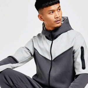 OEM diseño 69% algodón 31% poliéster gris hombres Tech polar chándal con cremallera completa Sudadera con capucha Joggers pantalones de chándal - Product Image 5