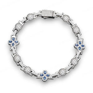 Bracelet élégant en trèfle glacé, diamant bleu, plaqué or 14 carats, design unique, bijoux de luxe hip-hop pour les fêtes, hommes et femmes - Product Image 1