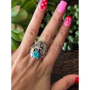 Tricia Leekety Kingman Turquoise Sterling <b>Silver</b> <b>Statement</b> <b>Ring</b> Size 11.75 Handmade Bezel Set - Product Image 2