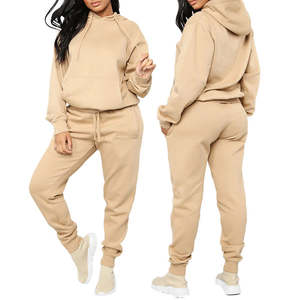 Personalizar 345 gramos poliéster algodón ropa Casual polar dos piezas señoras azul Crop Tops sudaderas con capucha conjuntos para mujeres - Product Image 2