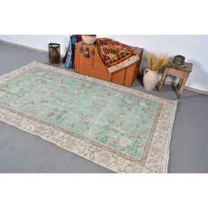 Alfombra Turca Grande de 5x8.2 pies (151x251 cm), Alfombra de Lana Verde Vintage con Diseño Floral - Product Image 3