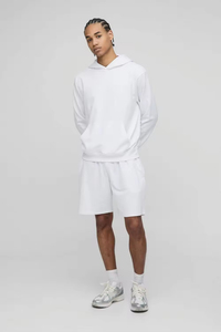 2025 Plus Size Oversized Tracksuit Shorts Hoodie Sets 100% Cotton Screen Printing Logo <b>Drop</b> Shoulder Twin Set High Street Style - Product Image 4