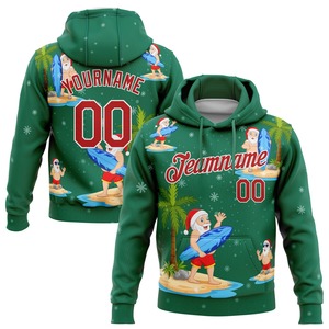 Sudadera con Capucha Deportiva Navideña Tropical 3D Personalizada con Bordado Directo de Fábrica en Verde, Rojo y Blanco - Product Image 1