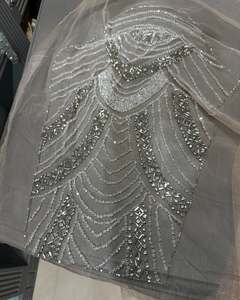 Panel de Vestido con Cuentas de Lujo, Diseño Intrincado Hecho a Mano, Tela Turca para Novia, Toque Elegante - Product Image 4