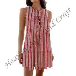 Elegante Vestido de Verano de Algodón para Mujer, Vestido Corto sin Mangas, Vestido de Playa con Dobladillo Grande, Vestido Informal Vintage con Estampado a Mano - Product Image 4