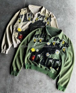 เสื้อยืดโปโลแขนยาวผ้าฝ้ายหนาของผู้ชายปักลาย - Product Image 2