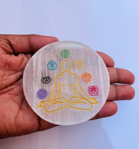 Posavasos de siete chakras grabado con selenita, compra en línea de ALIF CRYSTA | Posavasos de selenita al por mayor de La India - Product Image 2