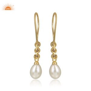 Best Selling 18k Flash Gold Plated Fine Sterling Silver Freshwater Pearl <b>Dangle</b> <b>Earring</b> For Women Custom Jewelry Manufacturer - Product Image 3