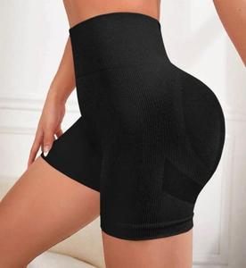 Pantalones cortos deportivos de nailon y LICRA con patrón liso de cintura alta para mujer, mallas cortas deportivas con cintura elástica de tallas personalizables - Product Image 1