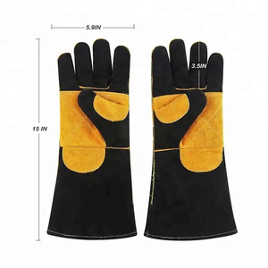 Venta al por mayor de cuero de vaca anticorte guantes de trabajo de cocina soldadura de seguridad brazalete reforzado Palma resistente al calor mano brazo protección - Product Image 4