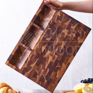 Planche à découper en bois d'acacia Grain d'extrémité Rectangle Forme Surface d'huile saine pour la cuisine Diverses couleurs Porte-baguettes inclus - Product Image 5