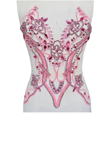 Appliques de corsage en forme de fleur en dentelle perlée blanche faite à la main avec décoration en strass robe de mariée à coudre tenue de soirée - Product Image 2