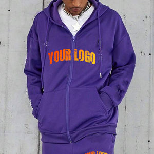 Personalizado de los hombres 100% de algodón French Terry Heavyweight de gran tamaño Zip up Drop Shoulder Streetwear Sudadera con capucha para los hombres - Product Image 1