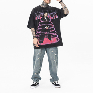 Camiseta de algodón 100% de manga corta con cuello redondo, estilo vintage, holgada, con estampado gráfico personalizado DGT, lavado ácido, de alta calidad para hombre. - Product Image 4