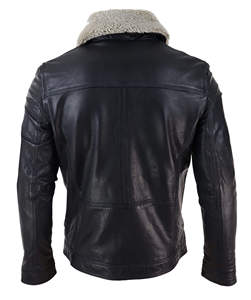 Nueva chaqueta de cuero genuino negra de moda Slim Fit con cuello de lana Cuatro bolsillos Thin High Street Style Precios de fábrica - Product Image 4