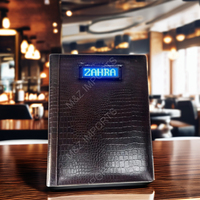 Couvertures de menu de restaurant personnalisées en cuir PU de qualité supérieure, durables, avec porte-boissons, logo couleur personnalisé nickelé LED, ISO
