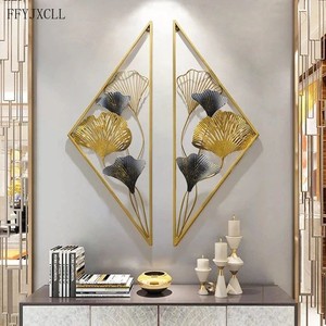 Venta caliente nuevo Ginkgo Leaf Metal Wall Art Set 02 Triangular decoración de pared para sala de estar boda-para colgar para cumpleaños - Product Image 1