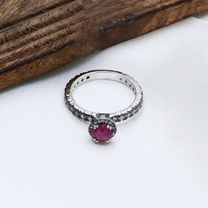 Piedra preciosa de rubí Natural de diseñador con anillo de circón cúbico para mujer, joyería de plata de ley 925, regalos al por mayor - Product Image 1