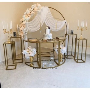 Lujoso diseñador llamativo aspecto chapado en oro MARCO DE Metal resistente grandes centros de mesa de boda y suministros de decoración - Product Image 1