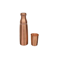 Bouteille d'eau artisanale en cuivre, design classique, en métal et verre, 500ml-1000ml, avec couvercle vissé en acier inoxydable, écologique