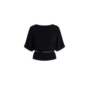 เสื้อไหมพรมคอวีแบบมีเชือกผูก - สีดำ - สีดำ - Product Image 3