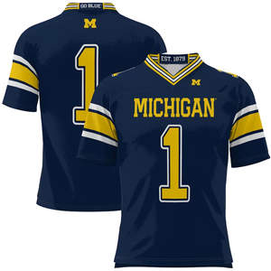 Camiseta de Fútbol Personalizada de Alta Calidad al por Mayor OEM/ODM de los Wolverines de la Universidad de Michigan - Azul Marino - Product Image 4