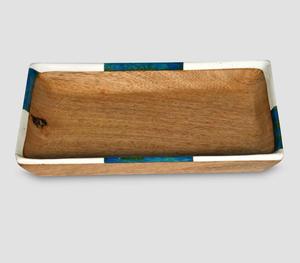 Plateau rectangulaire décoratif de luxe fait main en os incrusté, rose et blanc, avec motif géométrique complexe en treillis - Product Image 5