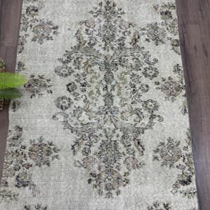 Alfombra Vintage de 3.3x9.3 pies, Alfombra Turca con Borde Gris de Lana - Product Image 3