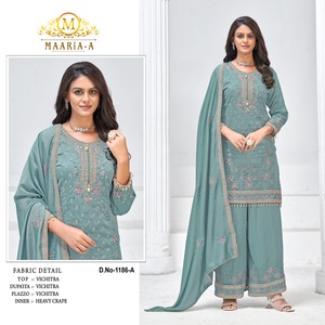 ชุดซอลวาร์ผ้าไหมทรงตรงพิมพ์ลายหรูดูฮัตตาแบบปักลายสำหรับตัวแทนจำหน่ายสินค้าส่งออกและร้านค้าปลีก - Product Image 5