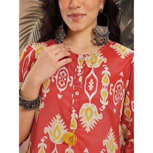 Women's for Rust Printed Satin Chinnon Kurta with Three-Quarter Palazzos for Spring/Summer - Product Image 5