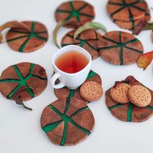 Dessous de verre en résine en bois fait à la main Unique Fusion Design Résine époxy & Dessous de verre en bois Vaisselle de luxe Pièce - Product Image 2