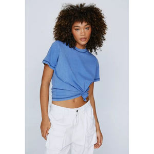 Camiseta ajustada con lavado ácido, ropa holgada con silueta, recortada, cuello redondo, Jersey de tela, lavado ácido - Product Image 6