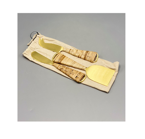 Venta caliente Accesorios de cocina Juego de cuchillos de queso de acero inoxidable \ Venta al por mayor 3 piezas con mango de ratán - Product Image 3