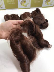 Remise sur les extensions de cheveux Remy humains bruts de haute qualité à cuticule alignée vietnamienne Super Double Bouncy curl bourgogne brun - Product Image 3