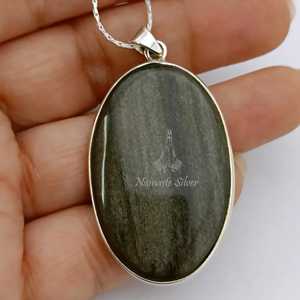 <b>Gold</b> Sheen Obsidian Pendant, Sterling Silver <b>Locket</b> Necklace, Handmade Jewelry - Product Image 2
