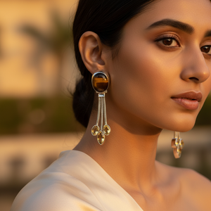 Pendientes de Plata 925 con Ojo de Tigre y Citrino para Mujer, Accesorios de Moda - Product Image 1