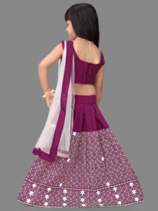 Shoryam Fashion Girls Sleeveless <b>Crop</b> <b>Top</b> Embroidered Floor-Length <b>Lehenga</b> Set | Children's Indian Wedding Party Guest Outfit - Product Image 4