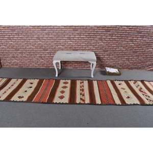 Alfombra Turca de 2.6x13.1 pies, Alfombra Vintage Tipo Runner, Alfombra Marrón Roja con Puntos - Product Image 3