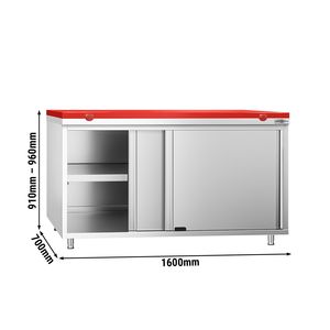Armoire de sol en acier inoxydable PREMIUM - 1600x700mm - avec portes coulissantes - incl. Planche à découper rouge - Product Image 2