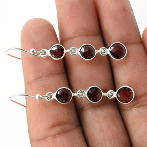Janvier pierre de naissance bijoux 925 argent Sterling naturel rouge grenat pierre gemme Style classique boucles d'oreilles pour femme filles bijoux - Product Image 3
