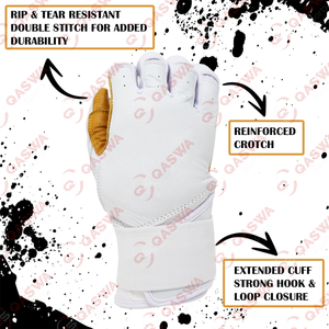 Guantes de bateo de Palma de cuero genuino para béisbol y softbol, puño de correa estirable, cómodos guantes de bateo de béisbol - Product Image 3