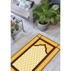 Tapis de prière islamique jaune : Tapis de culte religieux antidérapant, avec tapis moelleux - Product Image 3
