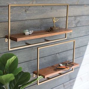 Hermosos y decorativos estantes de pared de metal y madera Forma rectangular Diseño único Peso ligero portátil Lo mejor para la decoración del hogar - Product Image 1